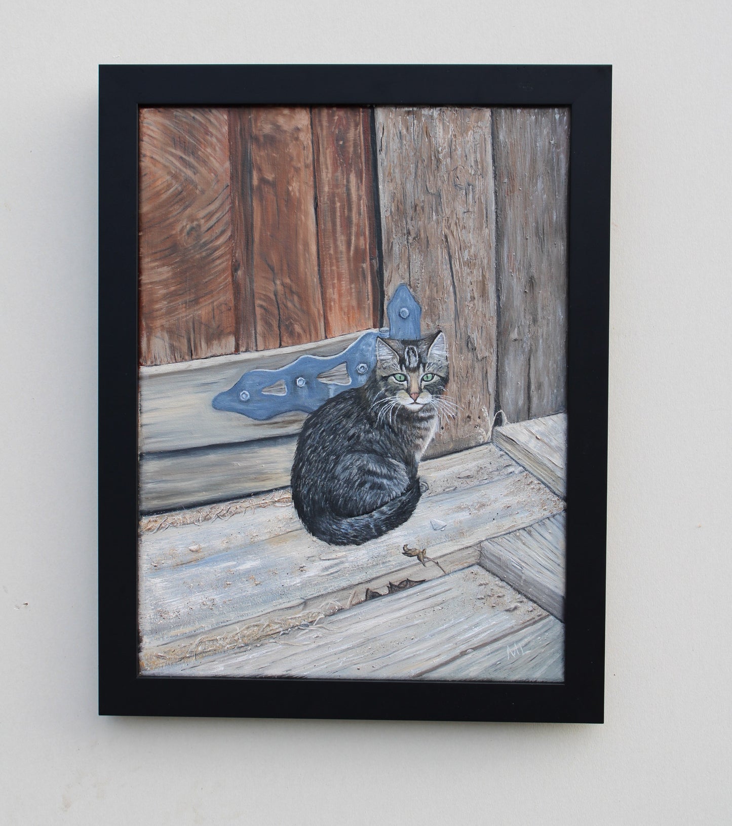 Original Framed Oil Painting on Canvas – 'Miss Bonnie Barn Cat' – Hand-Painted Rustic Cat Art – Perfect for Country Décor, Ready to Hang