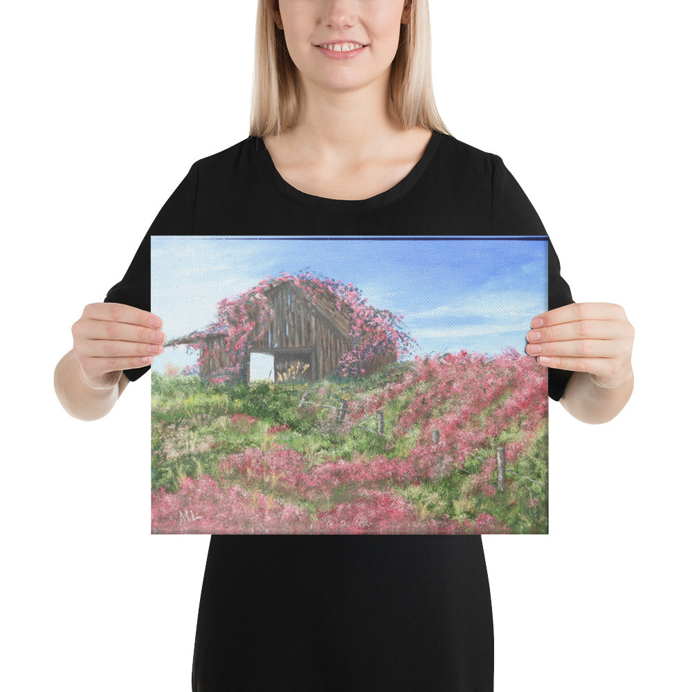 Canvas print Barn covered in roses