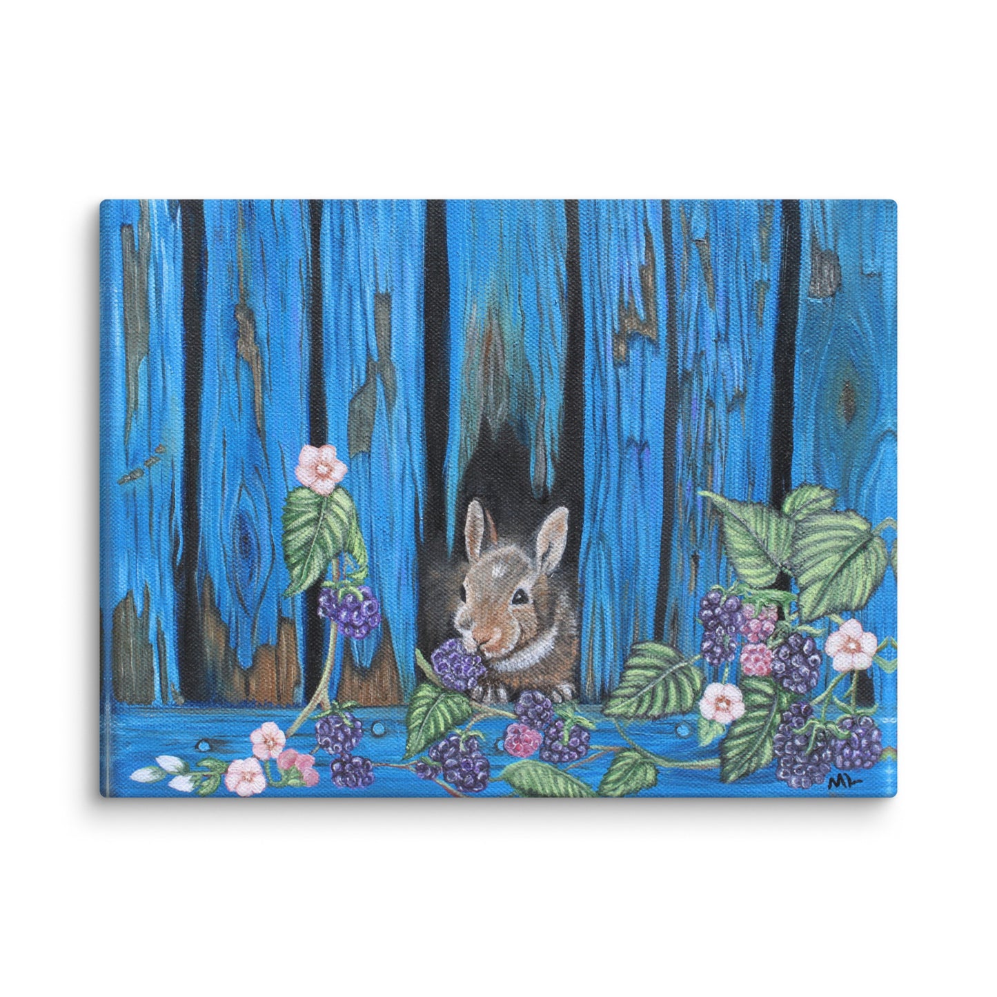 Baby Bunny’s Blackberry Breakfast – Adorable Wildlife Canvas Art for Nature Lovers | Perfect Wall Decor for Kids’ Rooms or Nurseries