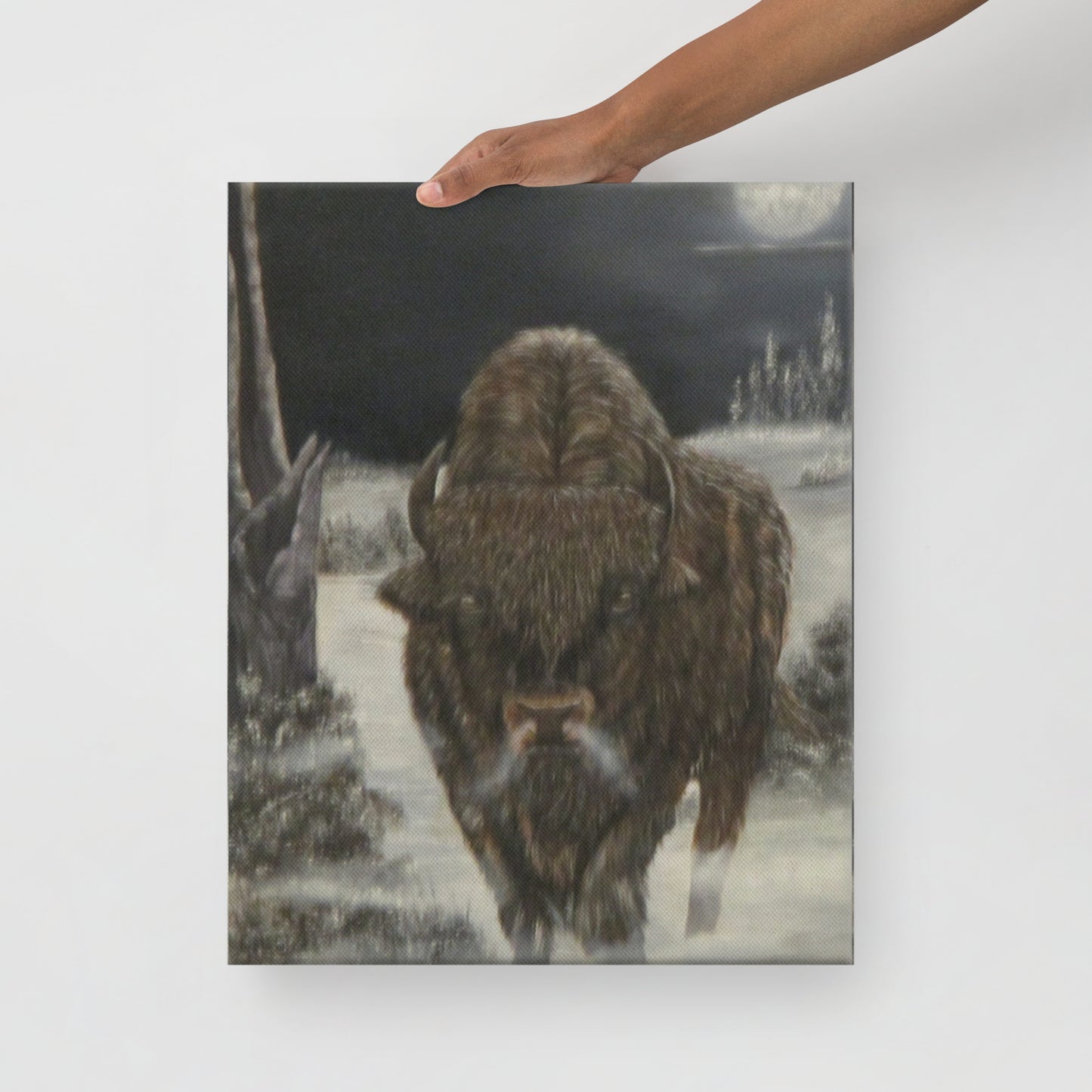 Majestic Bison Under Full Moon Canvas Print – Captivating Wildlife Art for Rustic Home Decor | Perfect Gift for Nature Lovers