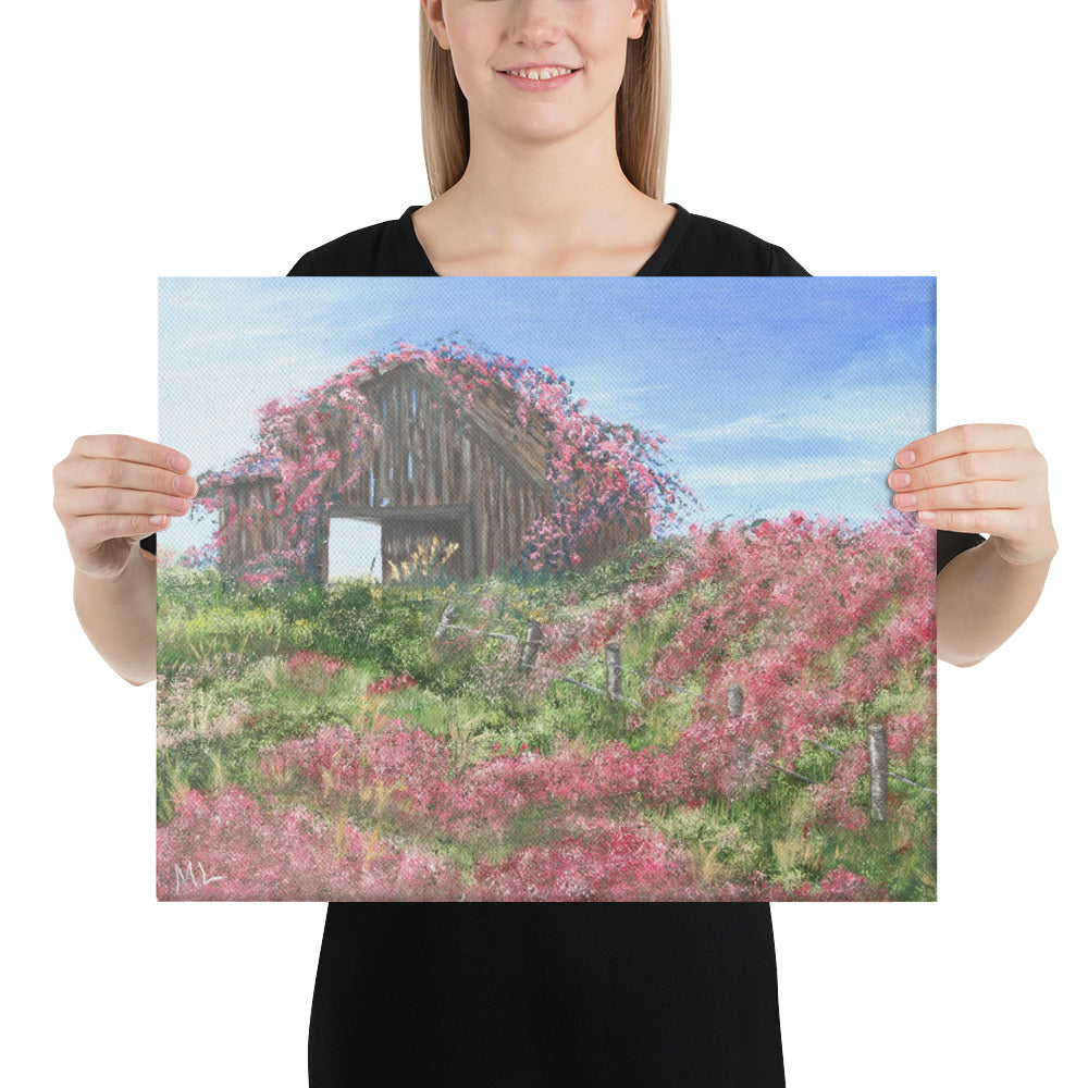 Canvas print Barn covered in roses