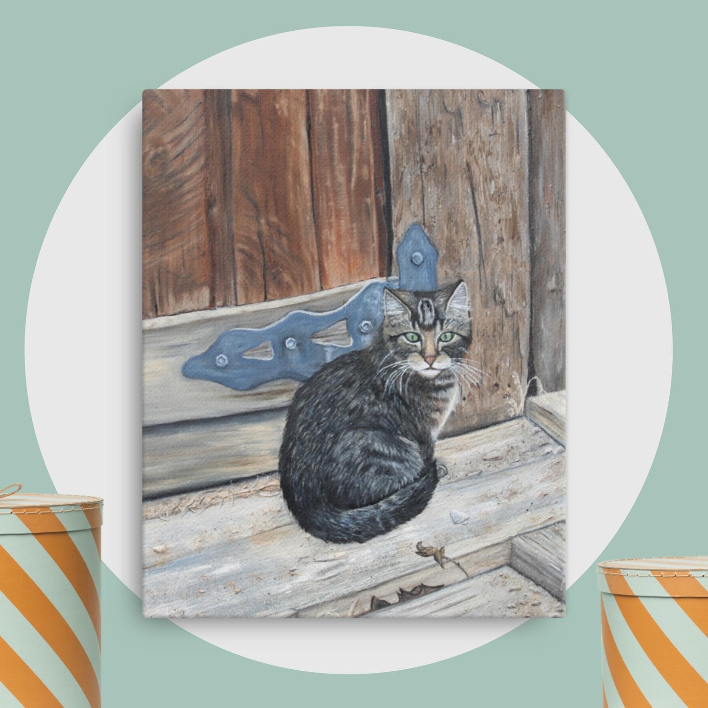 ‘Miss Bonnie Barn Cat’ Canvas Print – Charming Rustic Décor in Multiple Sizes – Perfect for Cat Lovers & Farmhouse Style