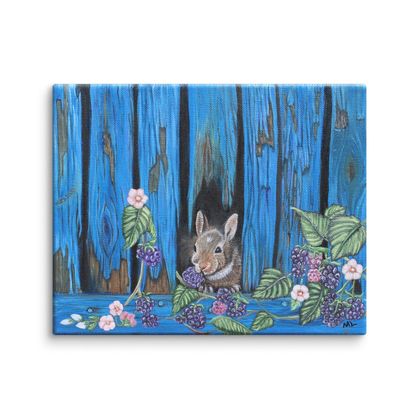 Baby Bunny’s Blackberry Breakfast – Adorable Wildlife Canvas Art for Nature Lovers | Perfect Wall Decor for Kids’ Rooms or Nurseries