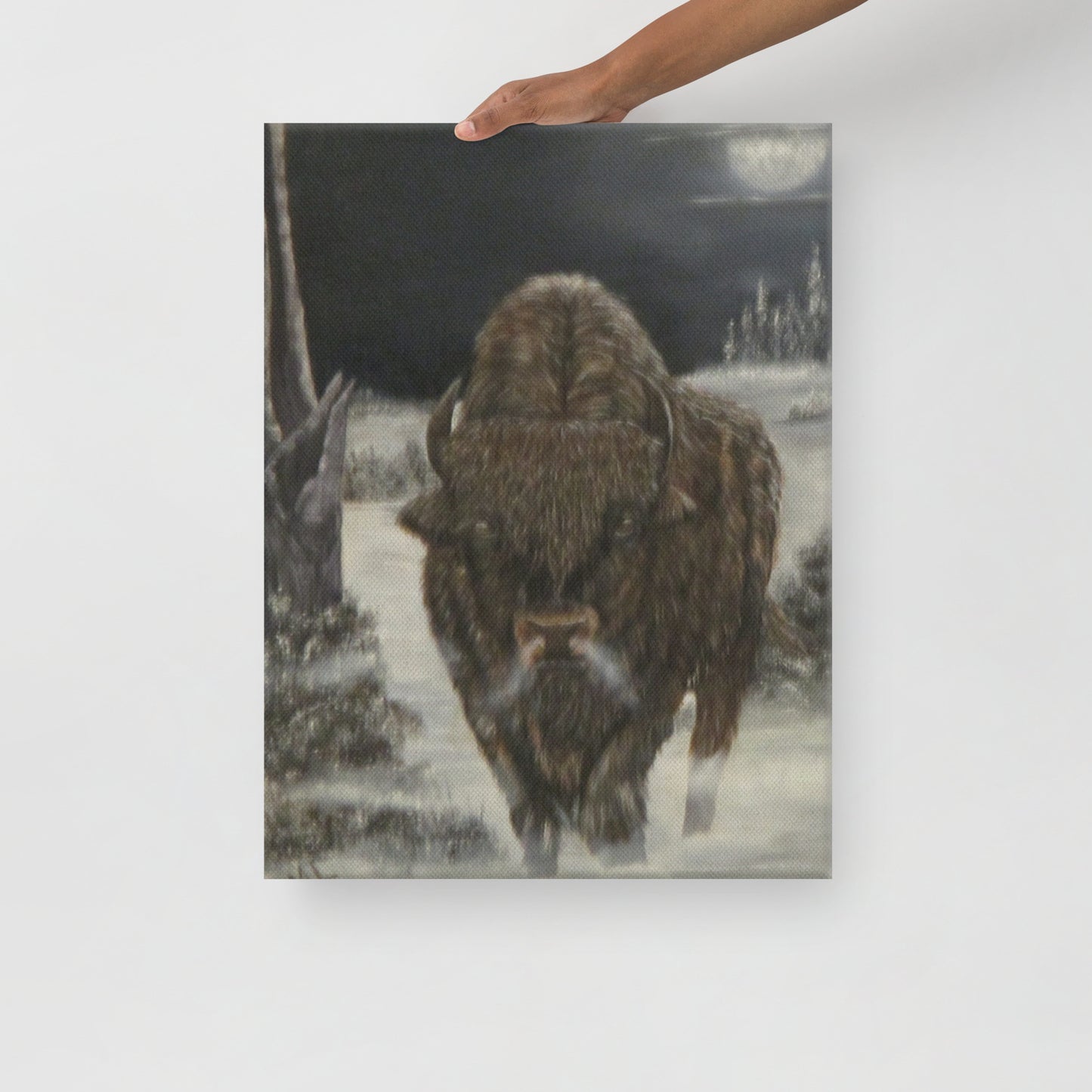 Majestic Bison Under Full Moon Canvas Print – Captivating Wildlife Art for Rustic Home Decor | Perfect Gift for Nature Lovers