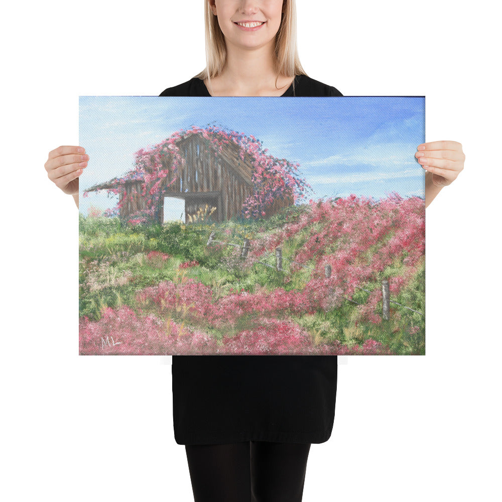 Canvas print Barn covered in roses