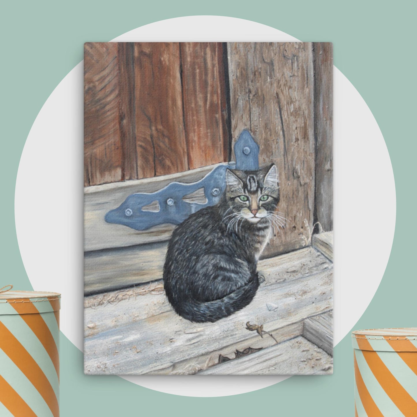 ‘Miss Bonnie Barn Cat’ Canvas Print – Charming Rustic Décor in Multiple Sizes – Perfect for Cat Lovers & Farmhouse Style