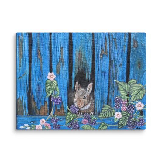 Baby Bunny’s Blackberry Breakfast – Adorable Wildlife Canvas Art for Nature Lovers | Perfect Wall Decor for Kids’ Rooms or Nurseries