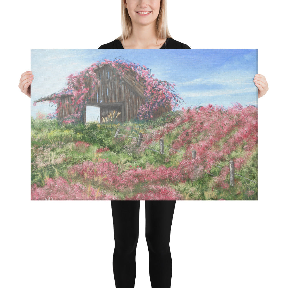 Canvas print Barn covered in roses