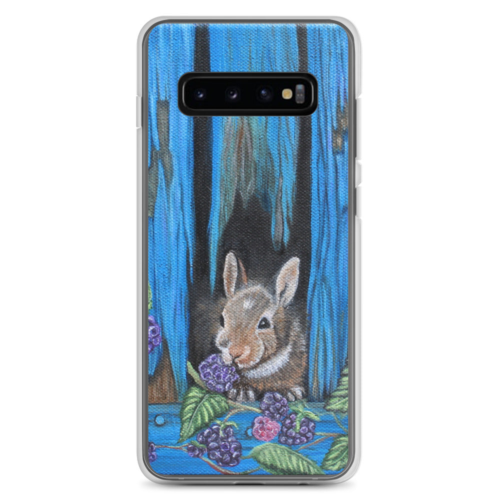 "Clear Samsung® Case with Baby Bunny and Blackberry Design – Cute Nature-Inspired Phone Cover"