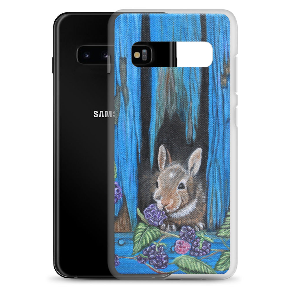 "Clear Samsung® Case with Baby Bunny and Blackberry Design – Cute Nature-Inspired Phone Cover"