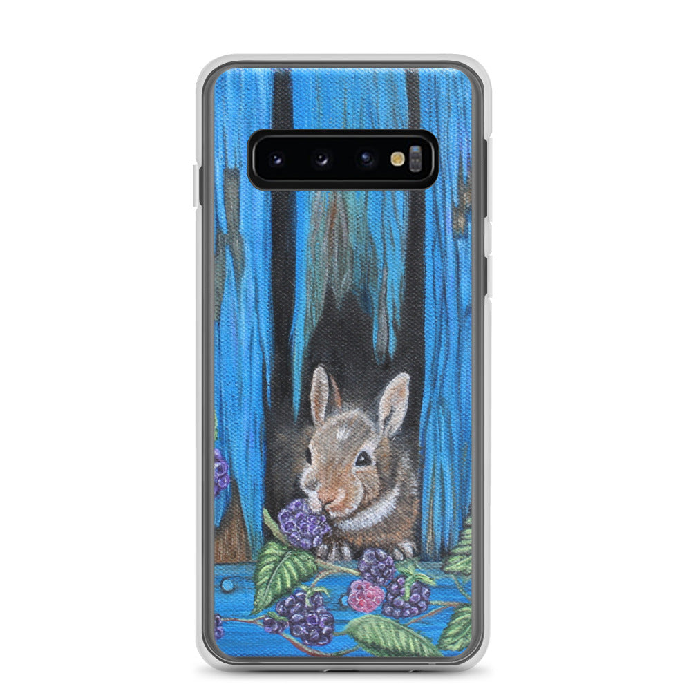 "Clear Samsung® Case with Baby Bunny and Blackberry Design – Cute Nature-Inspired Phone Cover"