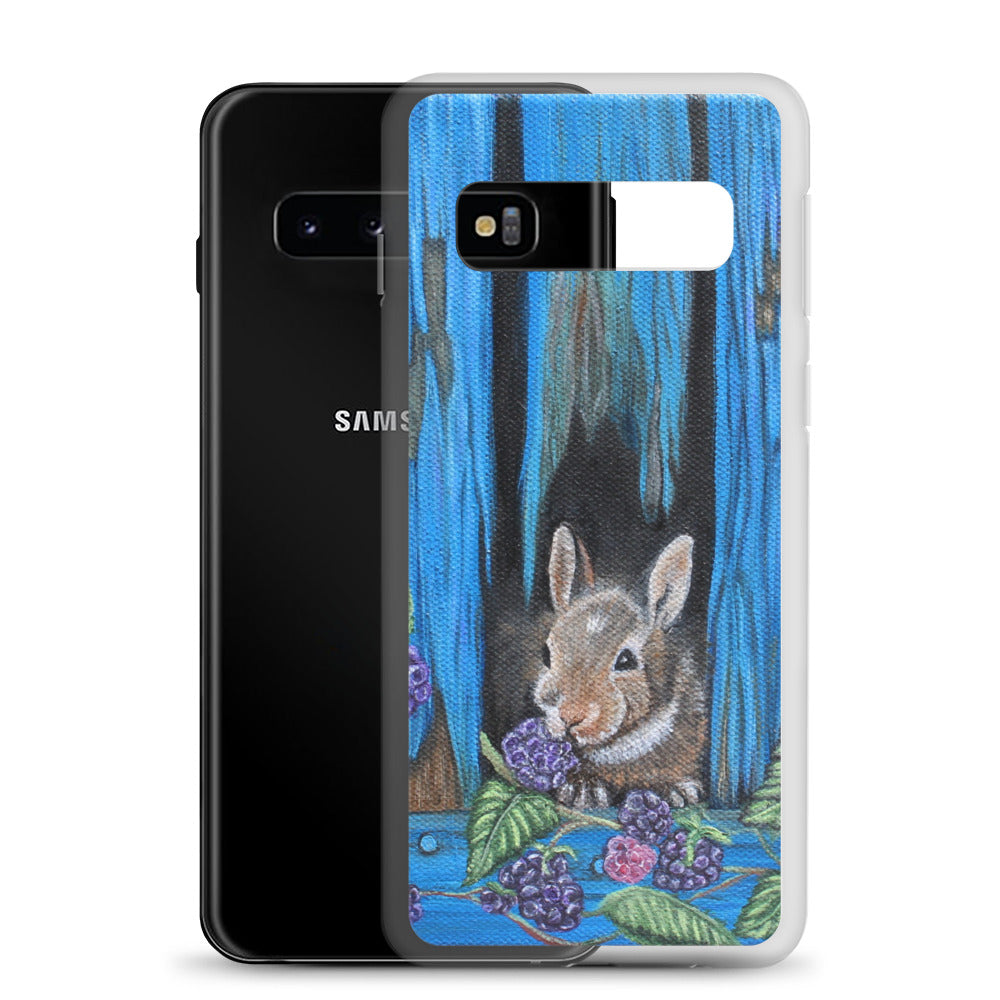 "Clear Samsung® Case with Baby Bunny and Blackberry Design – Cute Nature-Inspired Phone Cover"