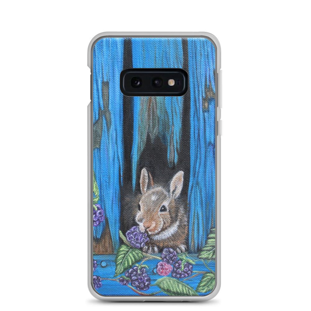 "Clear Samsung® Case with Baby Bunny and Blackberry Design – Cute Nature-Inspired Phone Cover"