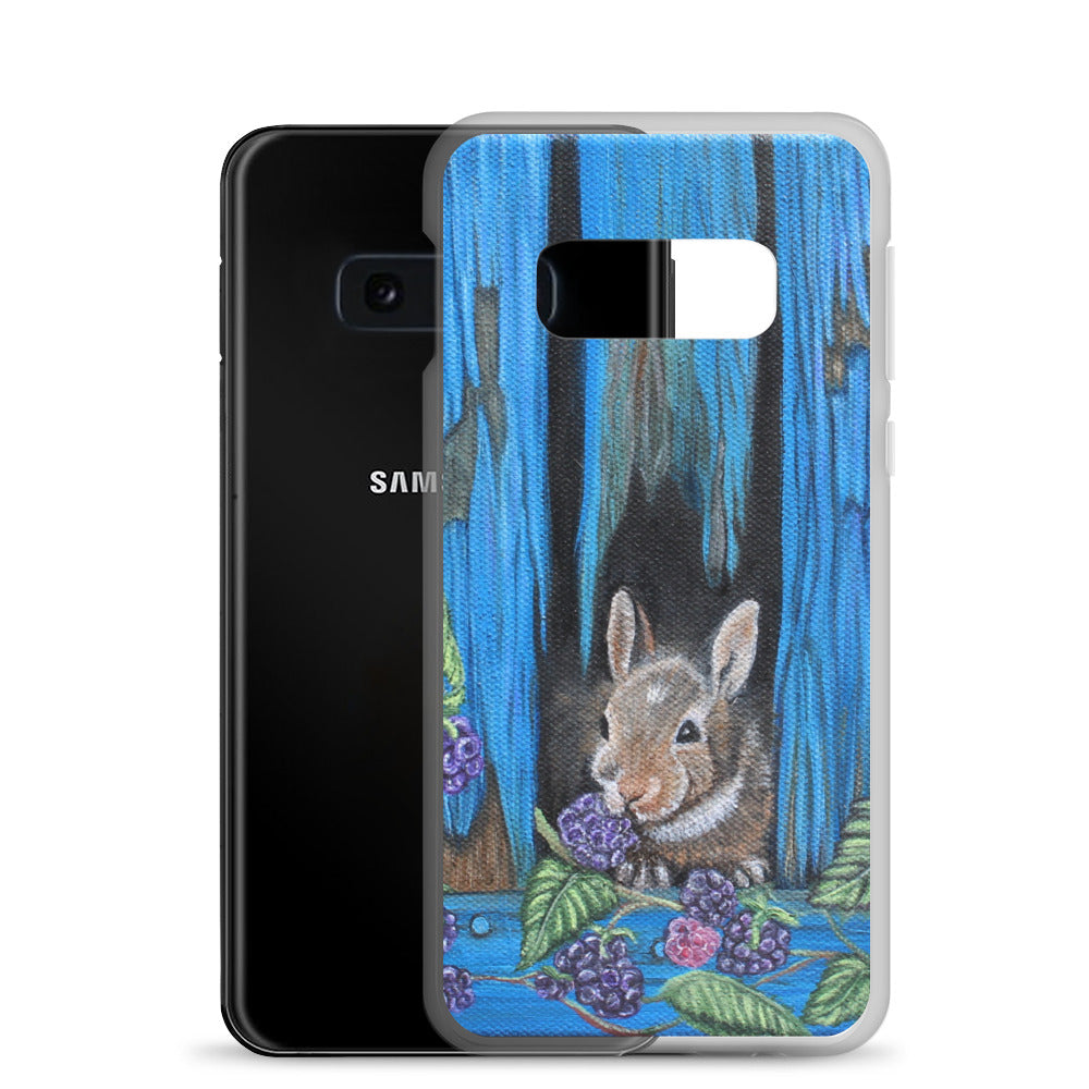 "Clear Samsung® Case with Baby Bunny and Blackberry Design – Cute Nature-Inspired Phone Cover"