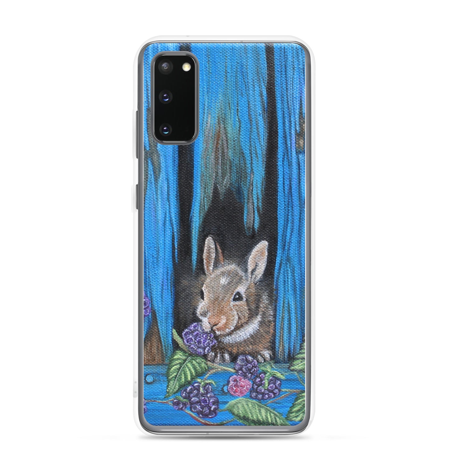 "Clear Samsung® Case with Baby Bunny and Blackberry Design – Cute Nature-Inspired Phone Cover"