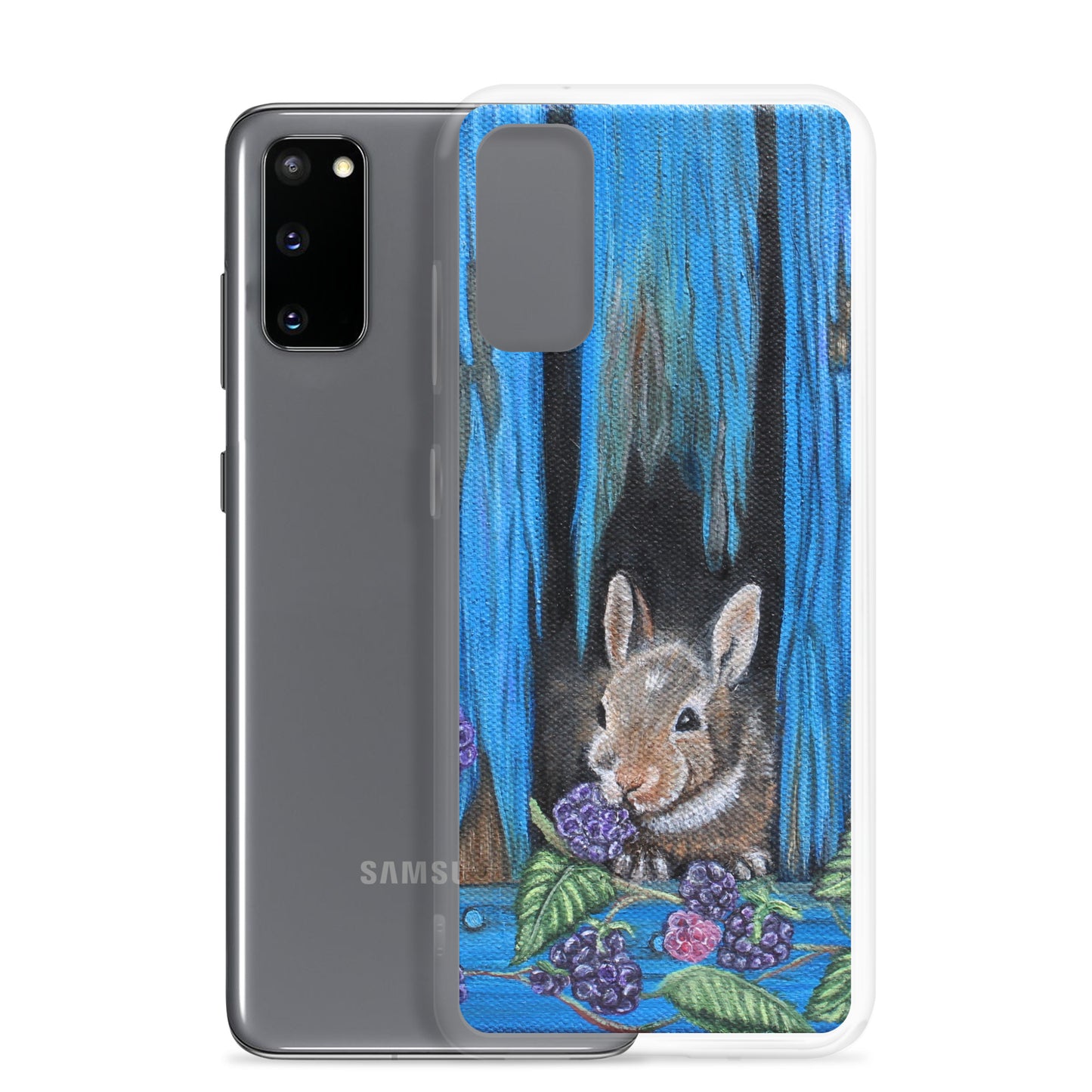 "Clear Samsung® Case with Baby Bunny and Blackberry Design – Cute Nature-Inspired Phone Cover"