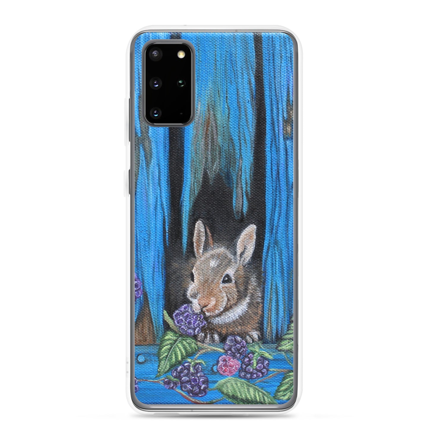 "Clear Samsung® Case with Baby Bunny and Blackberry Design – Cute Nature-Inspired Phone Cover"