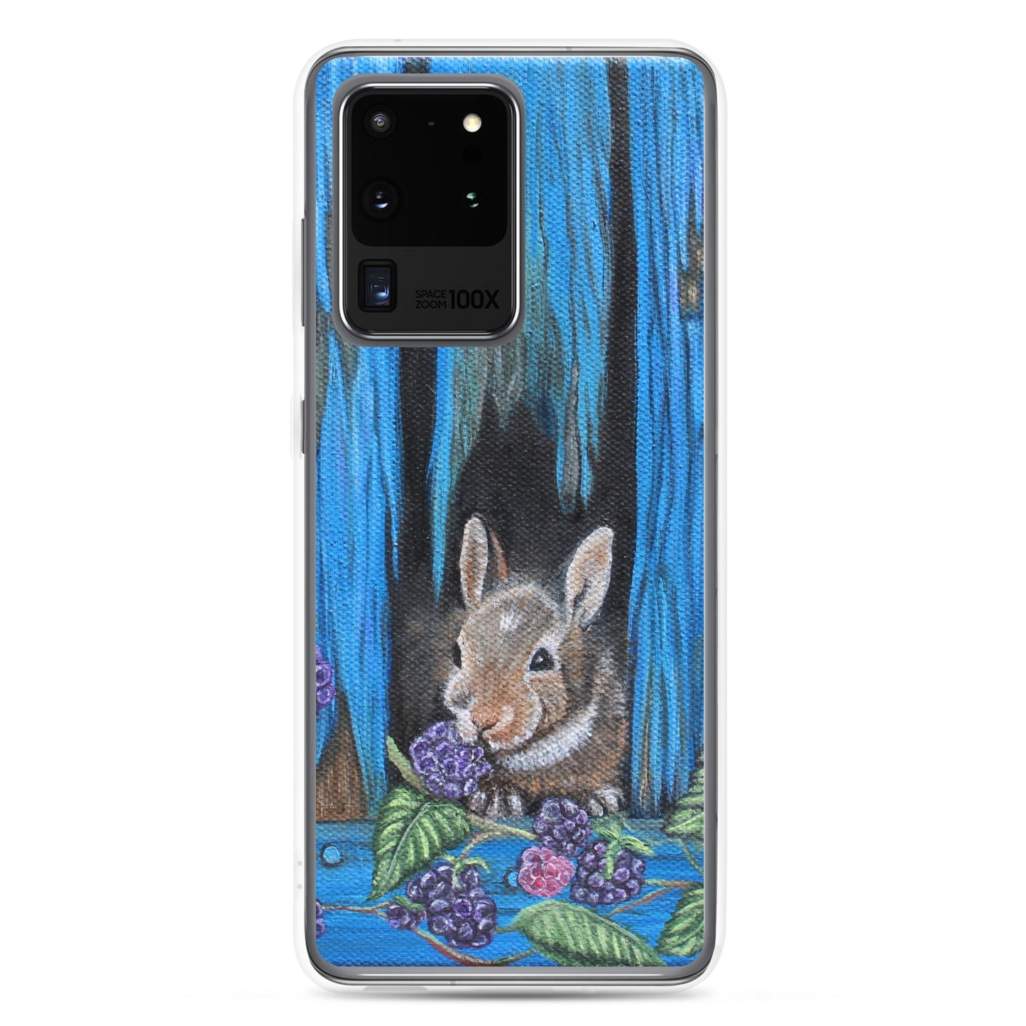 "Clear Samsung® Case with Baby Bunny and Blackberry Design – Cute Nature-Inspired Phone Cover"