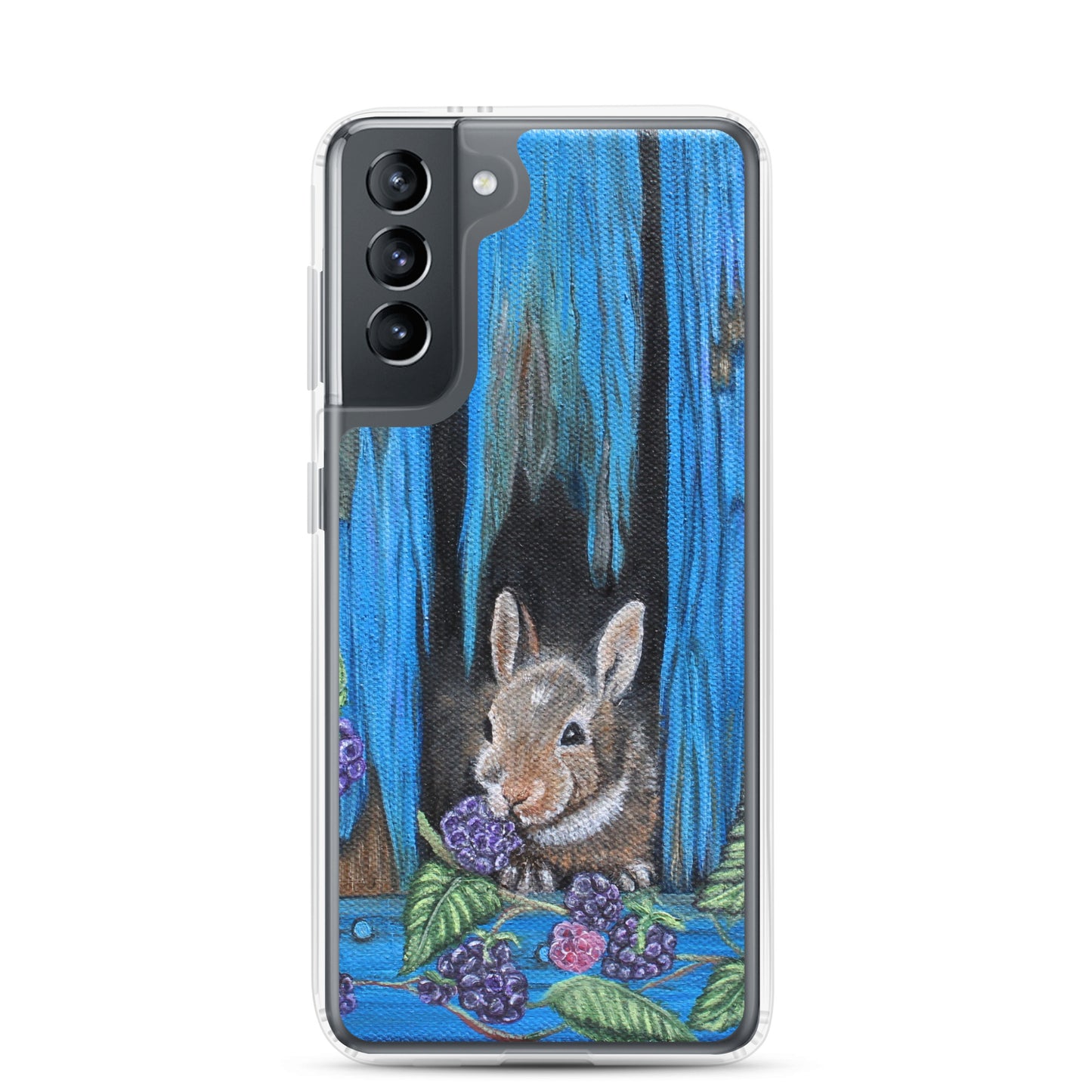 "Clear Samsung® Case with Baby Bunny and Blackberry Design – Cute Nature-Inspired Phone Cover"