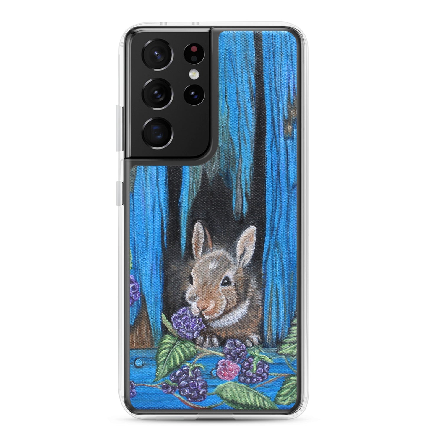 "Clear Samsung® Case with Baby Bunny and Blackberry Design – Cute Nature-Inspired Phone Cover"