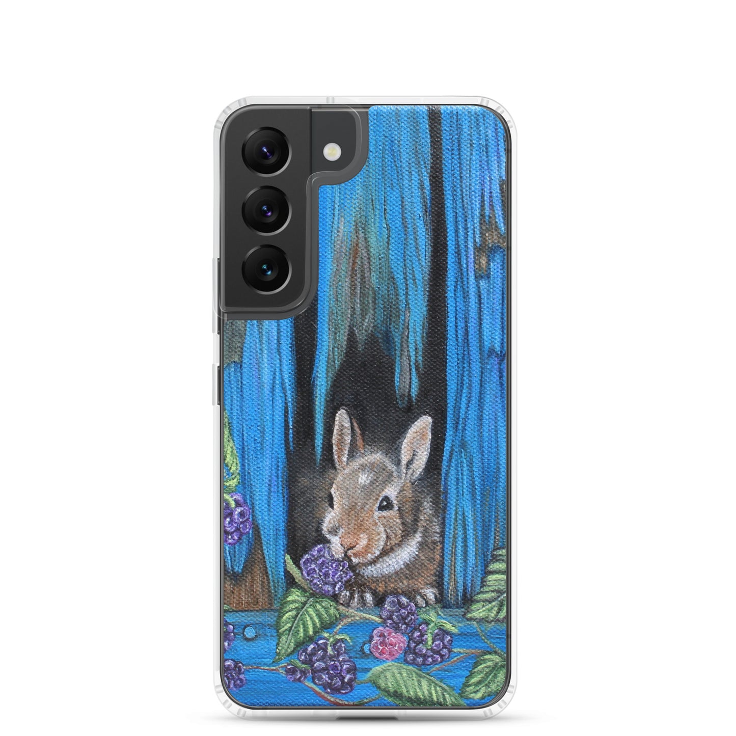 "Clear Samsung® Case with Baby Bunny and Blackberry Design – Cute Nature-Inspired Phone Cover"