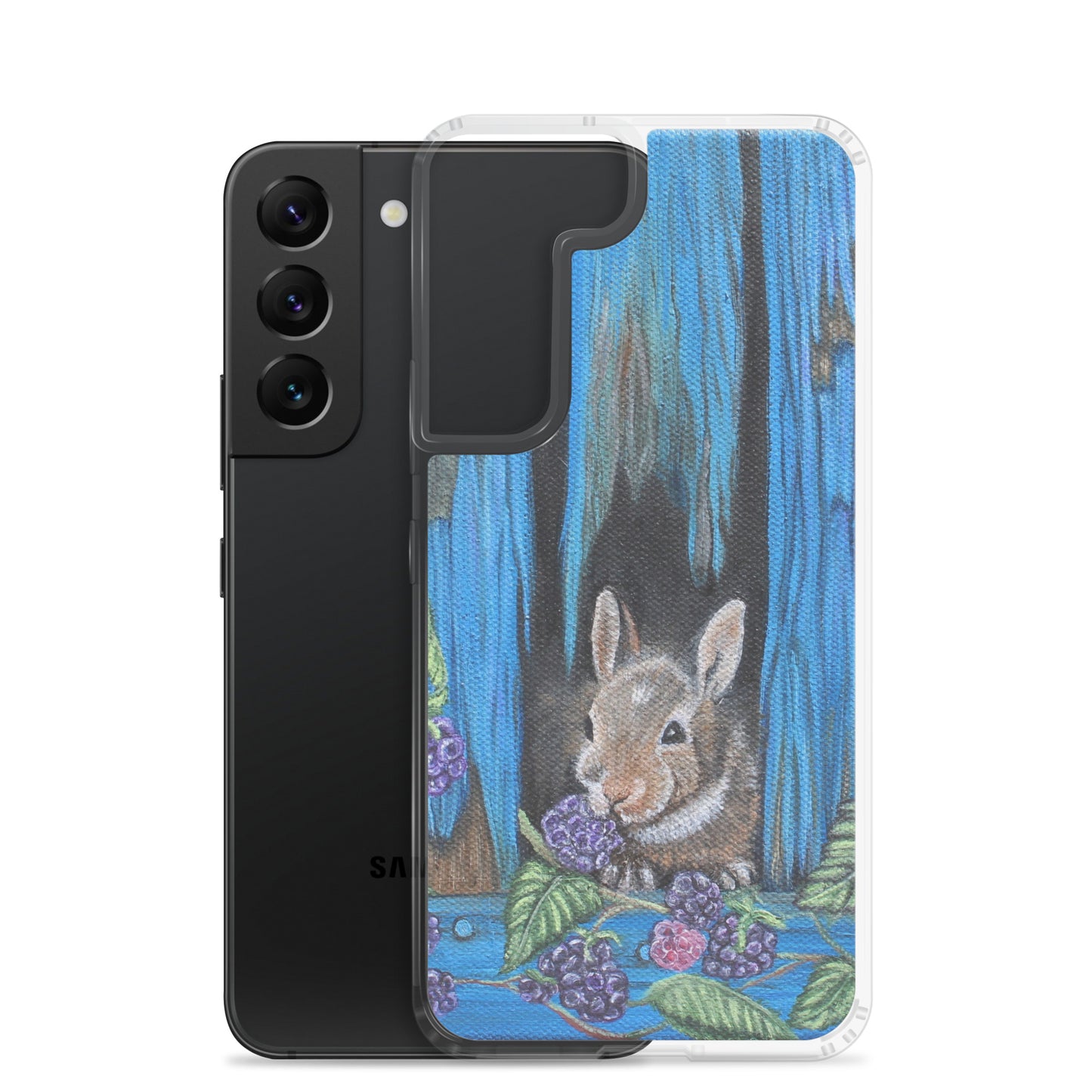 "Clear Samsung® Case with Baby Bunny and Blackberry Design – Cute Nature-Inspired Phone Cover"