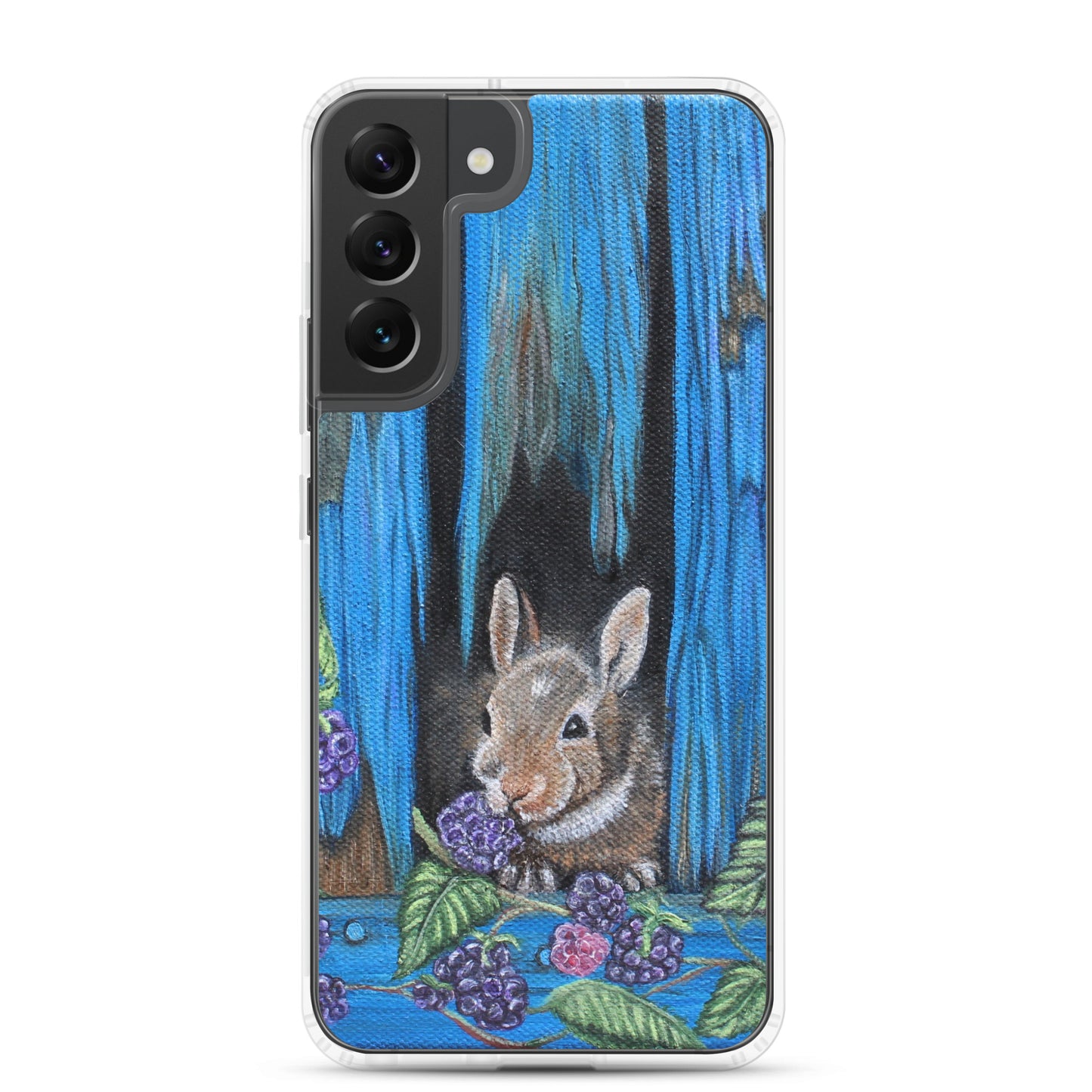 "Clear Samsung® Case with Baby Bunny and Blackberry Design – Cute Nature-Inspired Phone Cover"