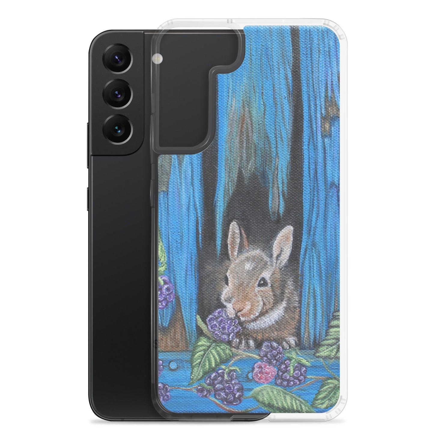 "Clear Samsung® Case with Baby Bunny and Blackberry Design – Cute Nature-Inspired Phone Cover"