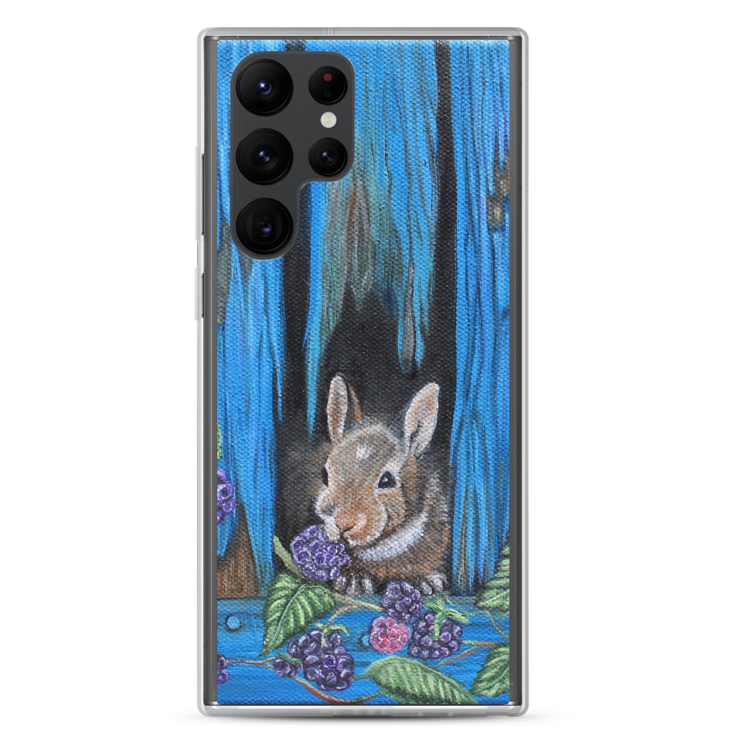 "Clear Samsung® Case with Baby Bunny and Blackberry Design – Cute Nature-Inspired Phone Cover"