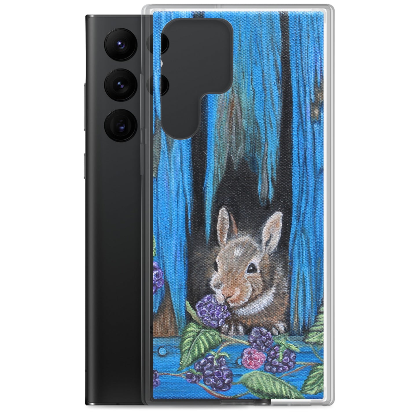 "Clear Samsung® Case with Baby Bunny and Blackberry Design – Cute Nature-Inspired Phone Cover"