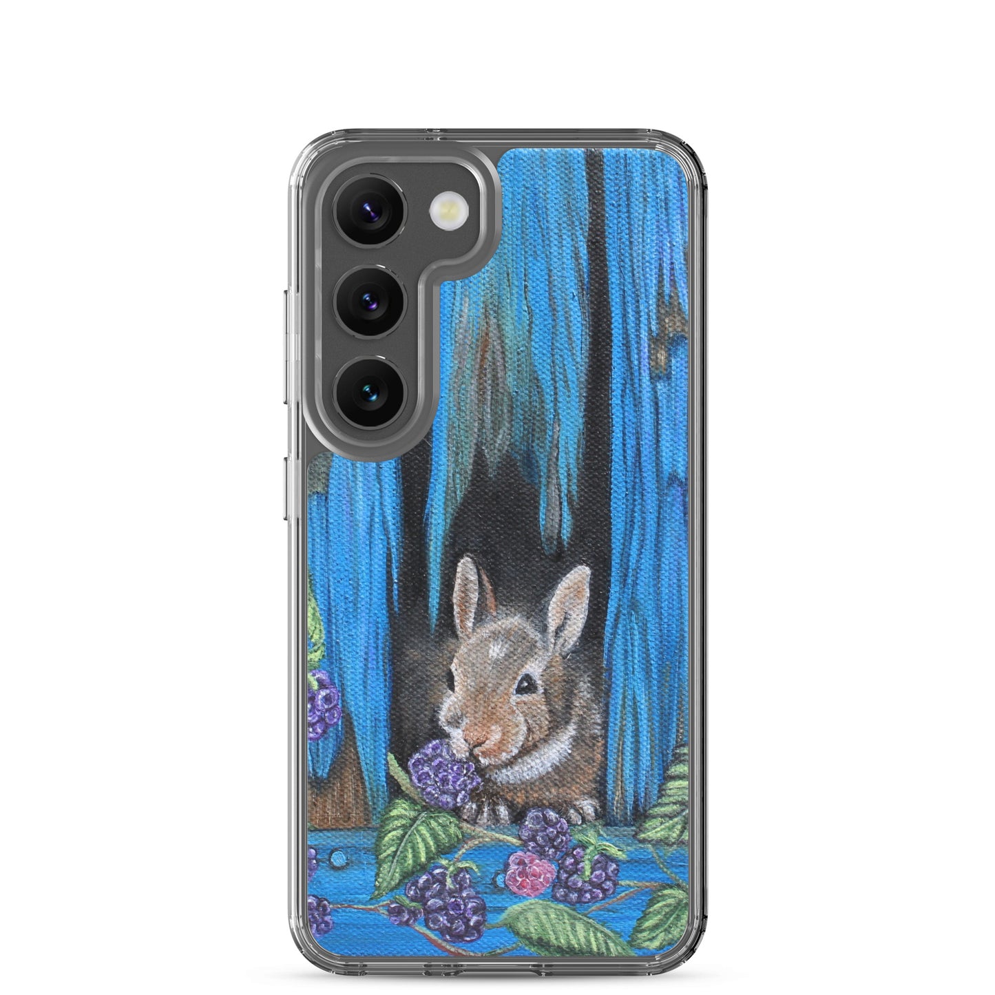 "Clear Samsung® Case with Baby Bunny and Blackberry Design – Cute Nature-Inspired Phone Cover"