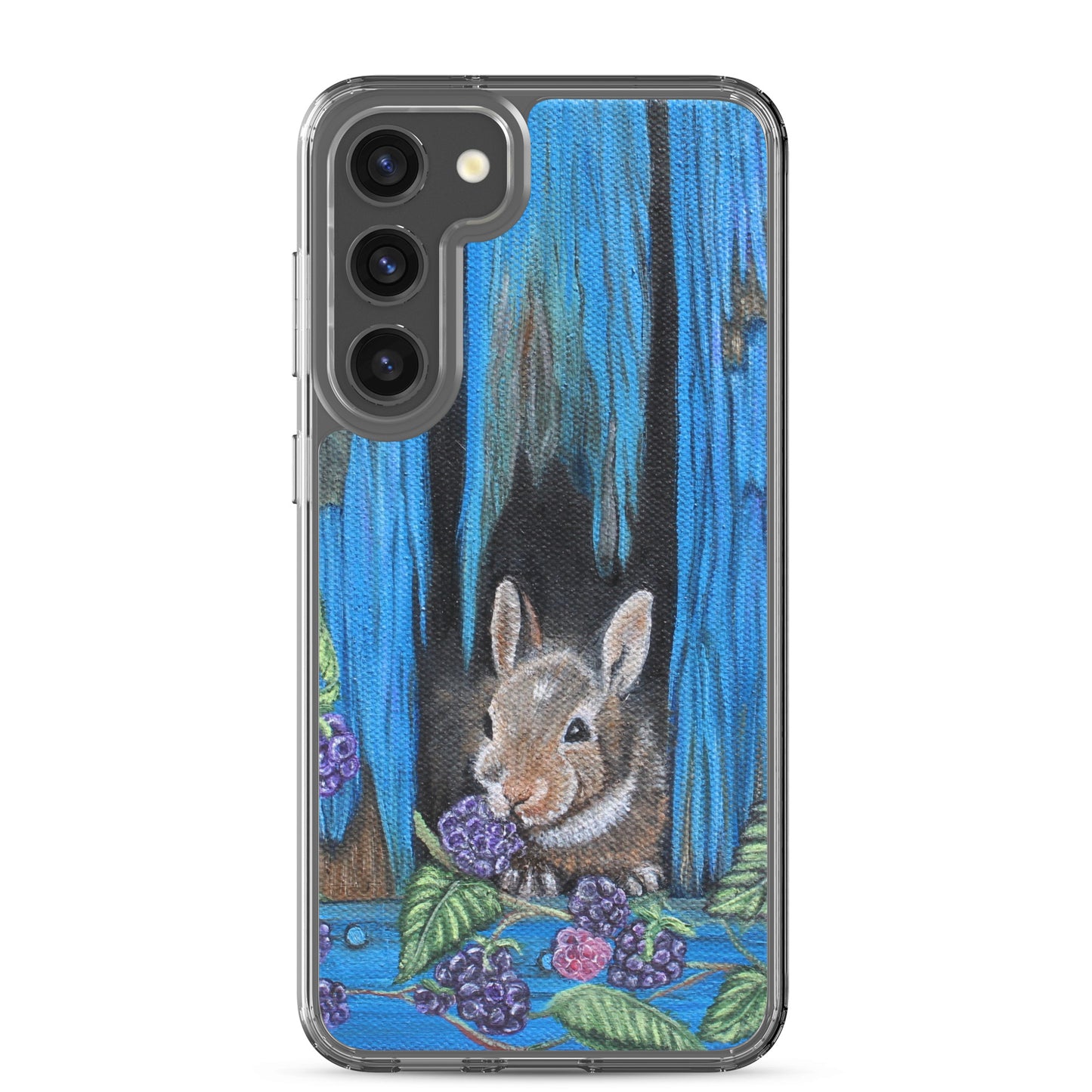 "Clear Samsung® Case with Baby Bunny and Blackberry Design – Cute Nature-Inspired Phone Cover"