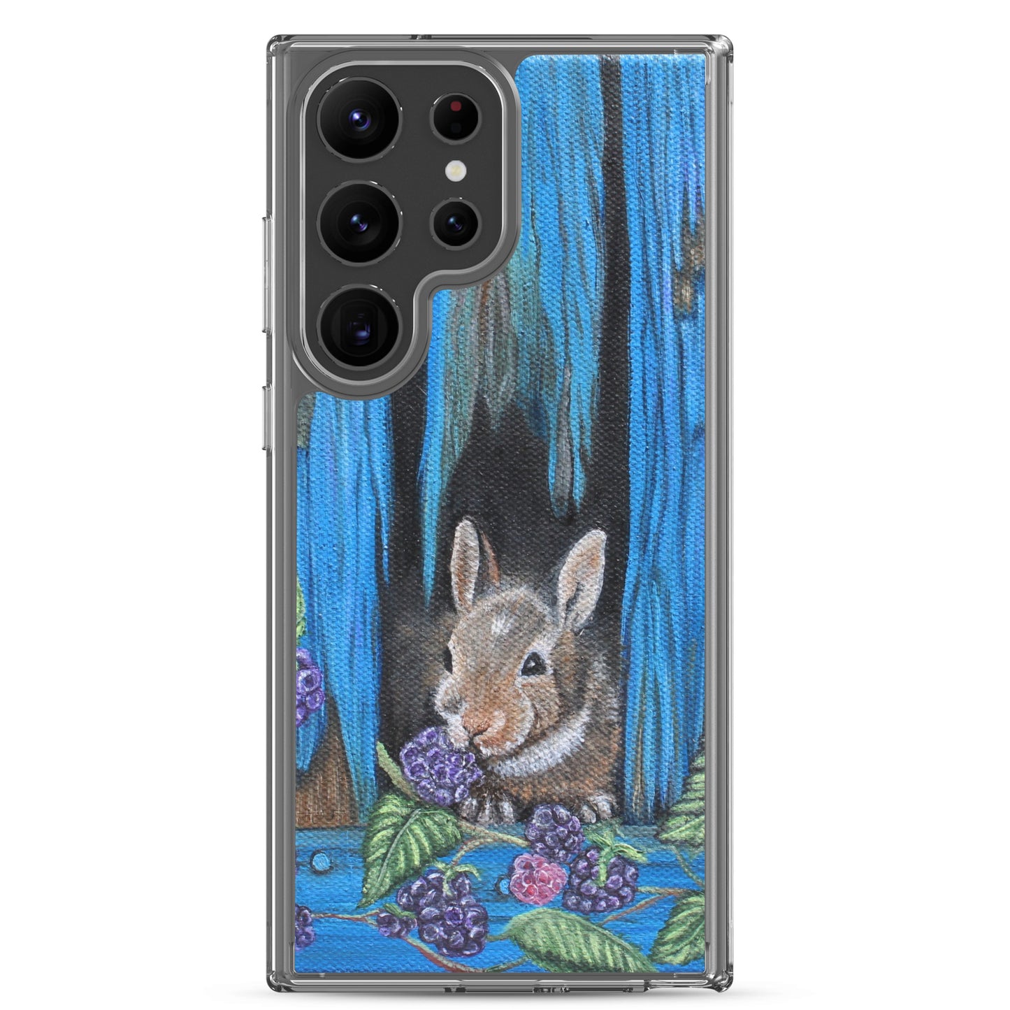 "Clear Samsung® Case with Baby Bunny and Blackberry Design – Cute Nature-Inspired Phone Cover"