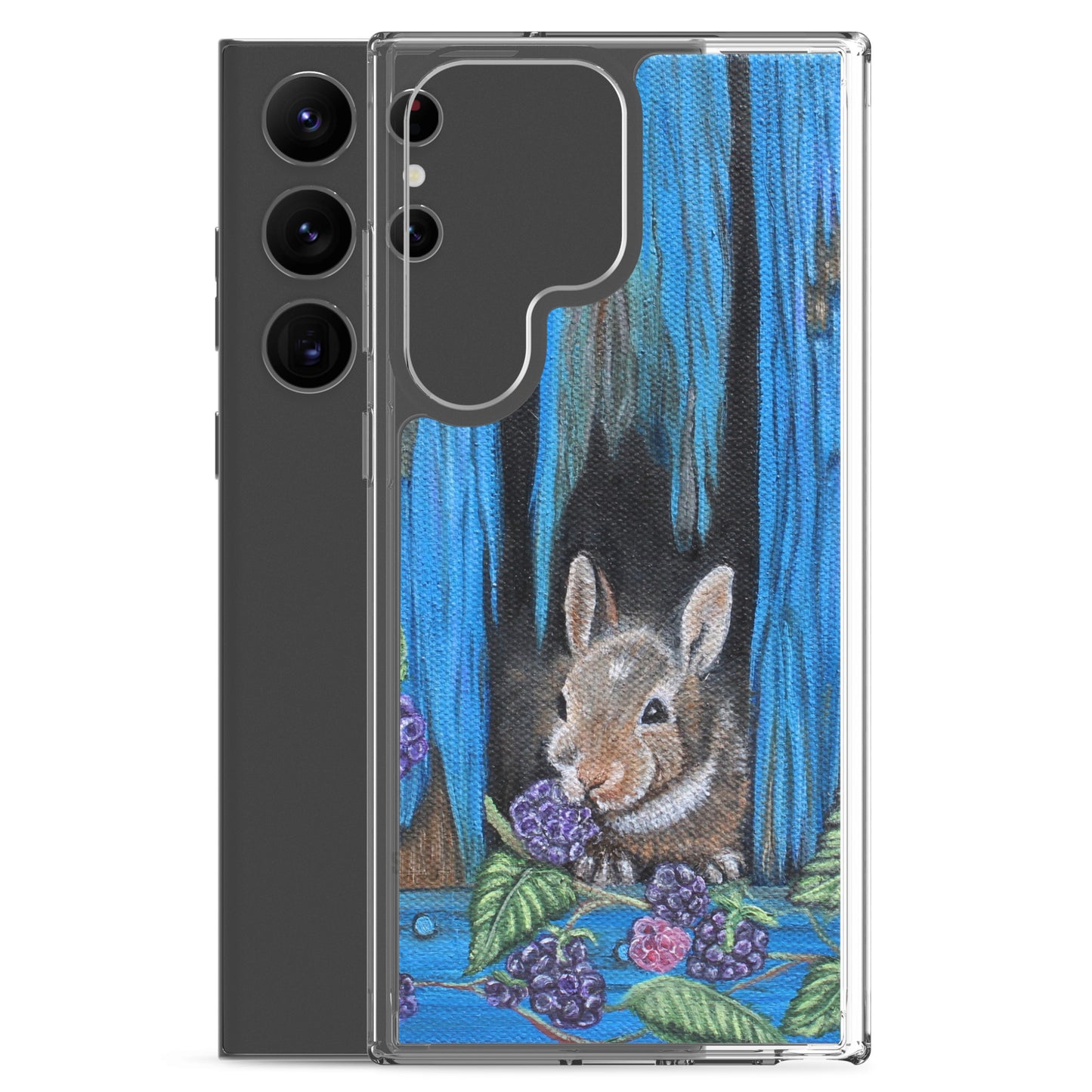 "Clear Samsung® Case with Baby Bunny and Blackberry Design – Cute Nature-Inspired Phone Cover"