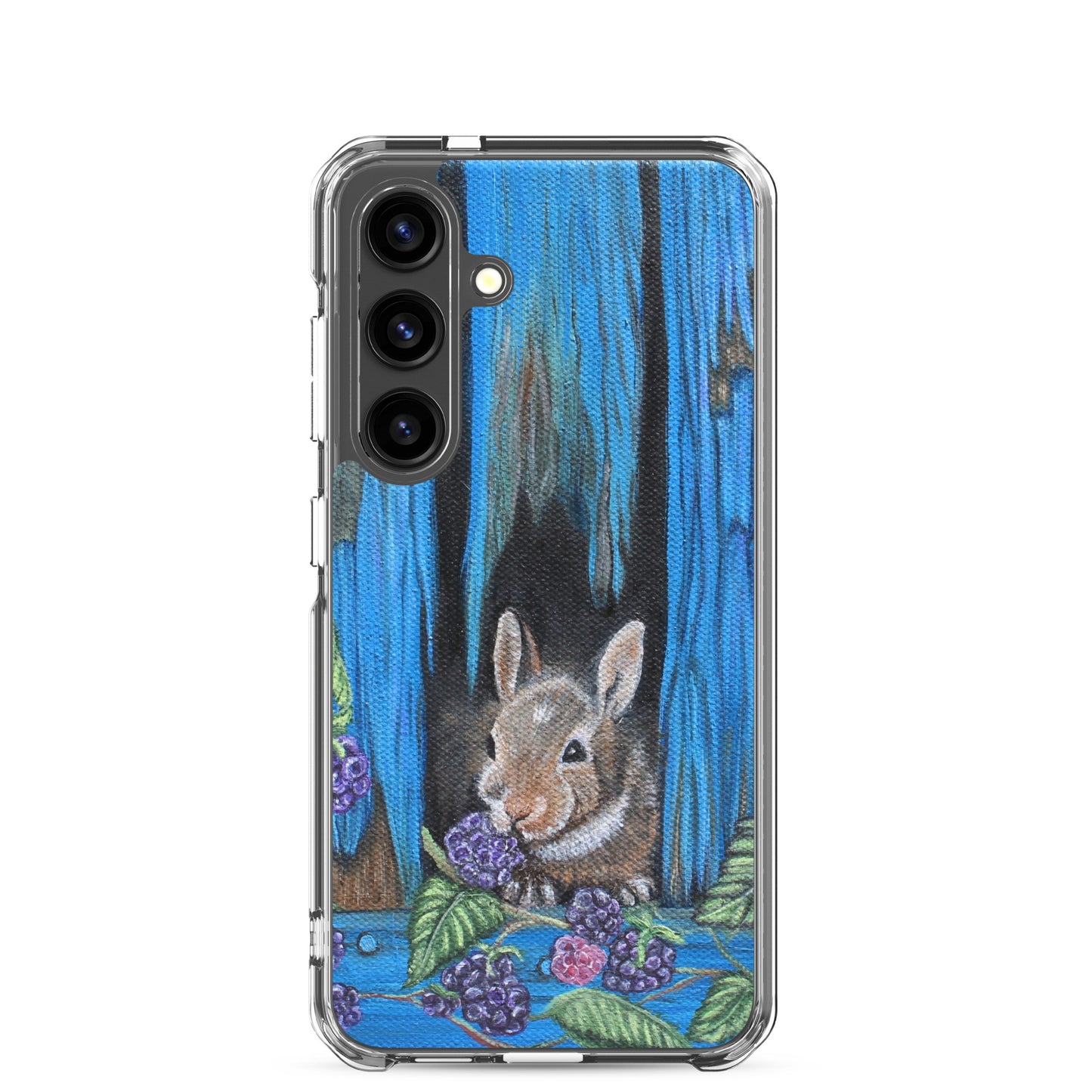 "Clear Samsung® Case with Baby Bunny and Blackberry Design – Cute Nature-Inspired Phone Cover"