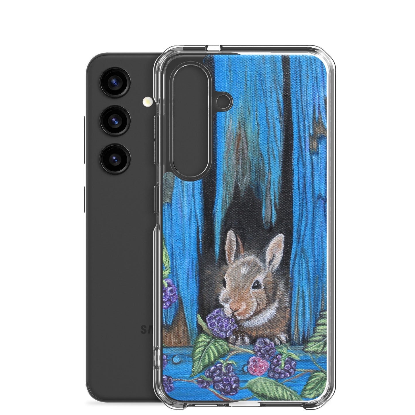 "Clear Samsung® Case with Baby Bunny and Blackberry Design – Cute Nature-Inspired Phone Cover"