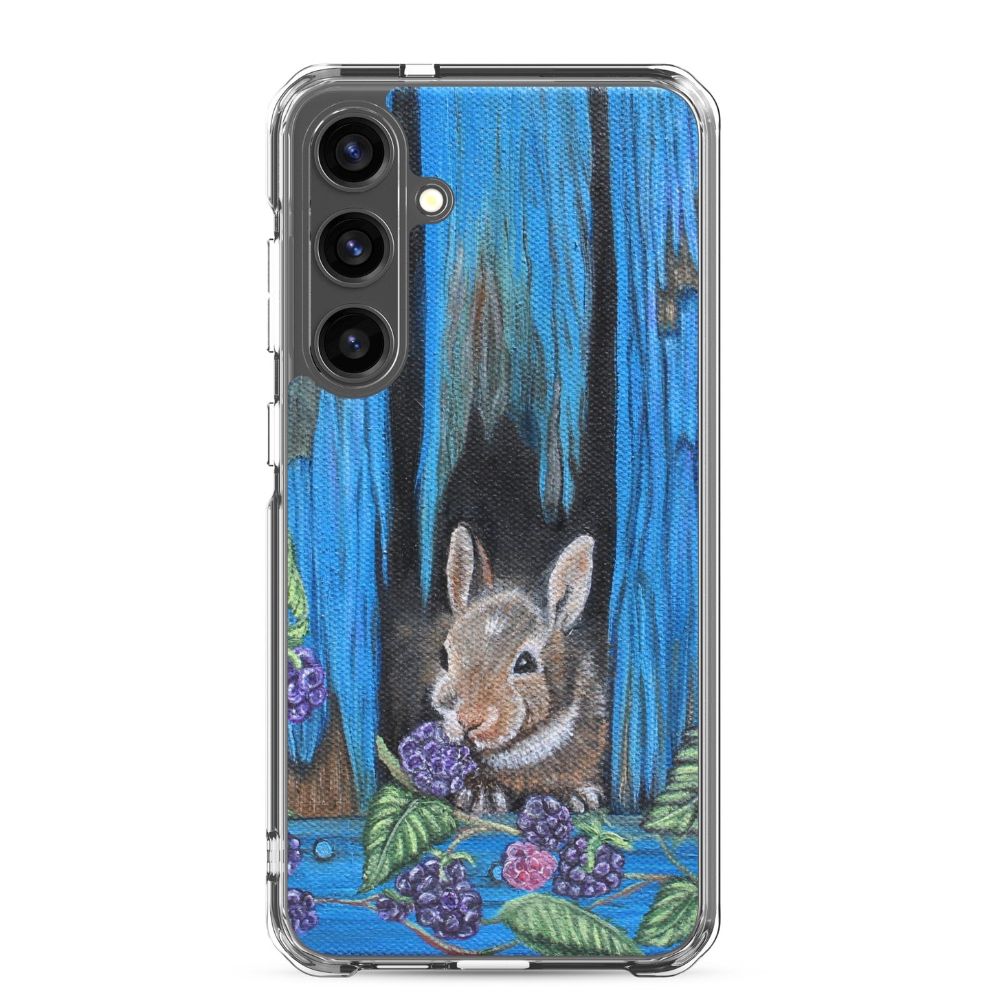 "Clear Samsung® Case with Baby Bunny and Blackberry Design – Cute Nature-Inspired Phone Cover"