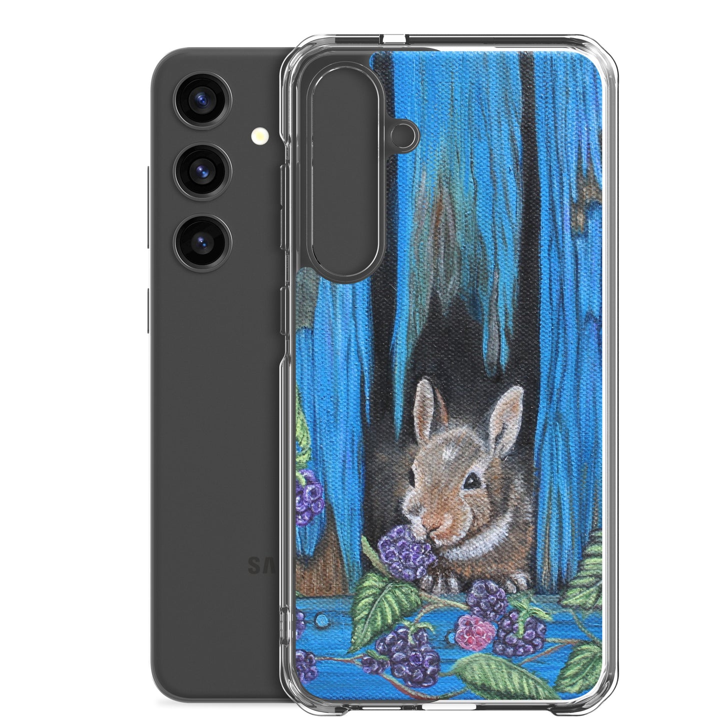 "Clear Samsung® Case with Baby Bunny and Blackberry Design – Cute Nature-Inspired Phone Cover"