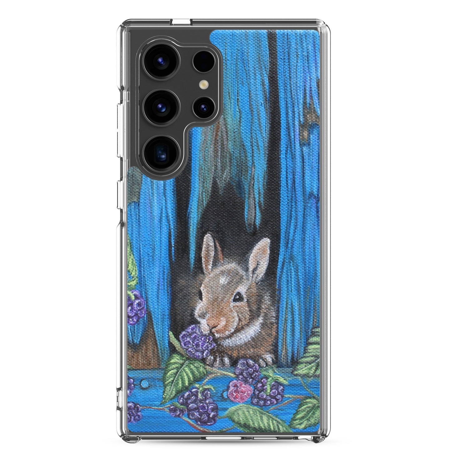 "Clear Samsung® Case with Baby Bunny and Blackberry Design – Cute Nature-Inspired Phone Cover"