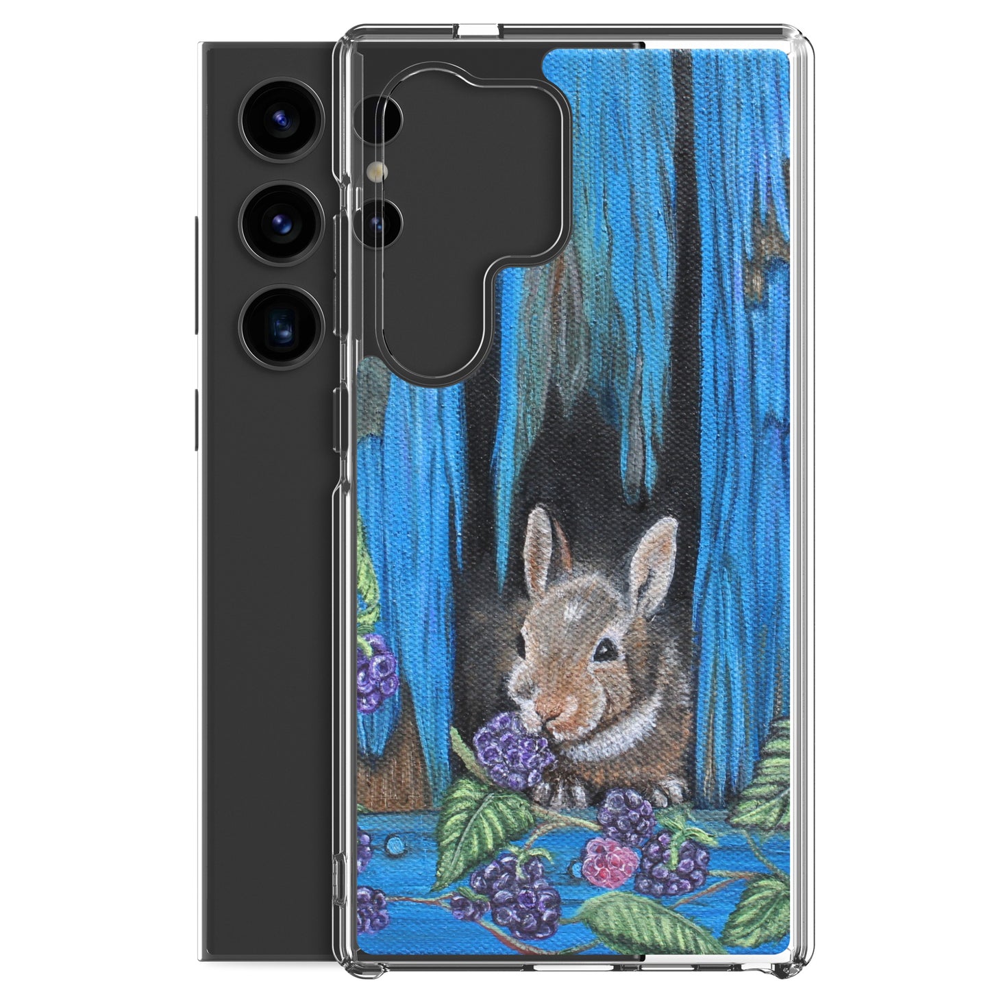 "Clear Samsung® Case with Baby Bunny and Blackberry Design – Cute Nature-Inspired Phone Cover"