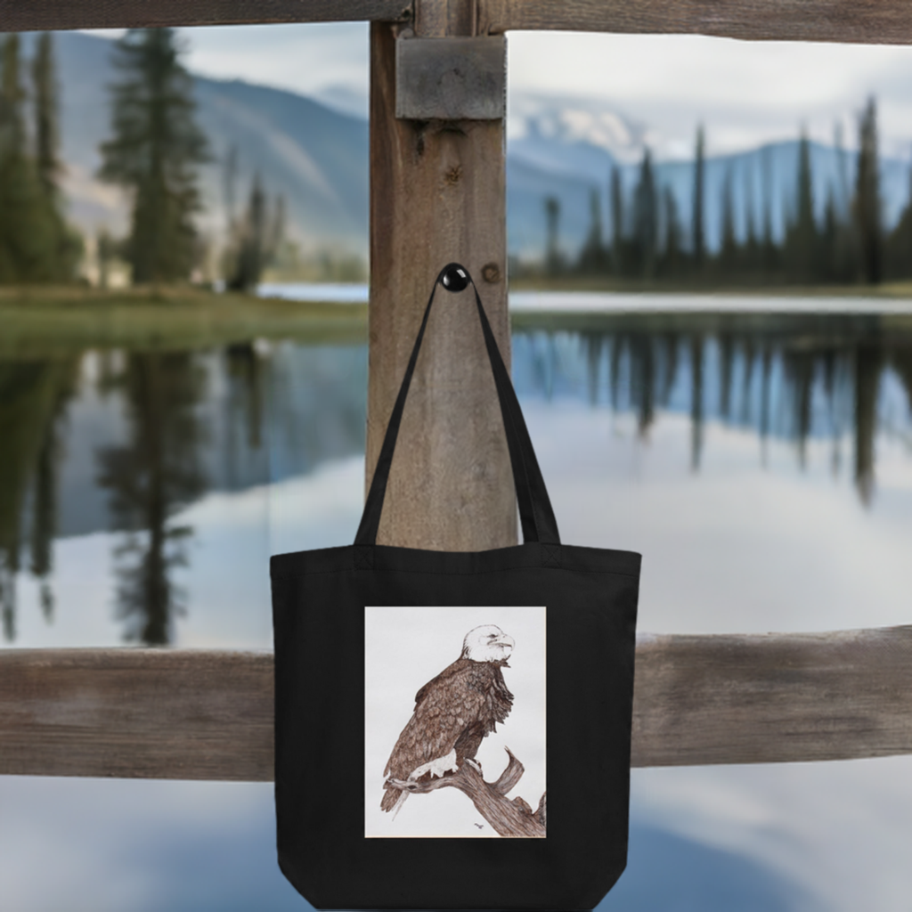 Eco Tote Bag in Black or Oyster with Eagle print