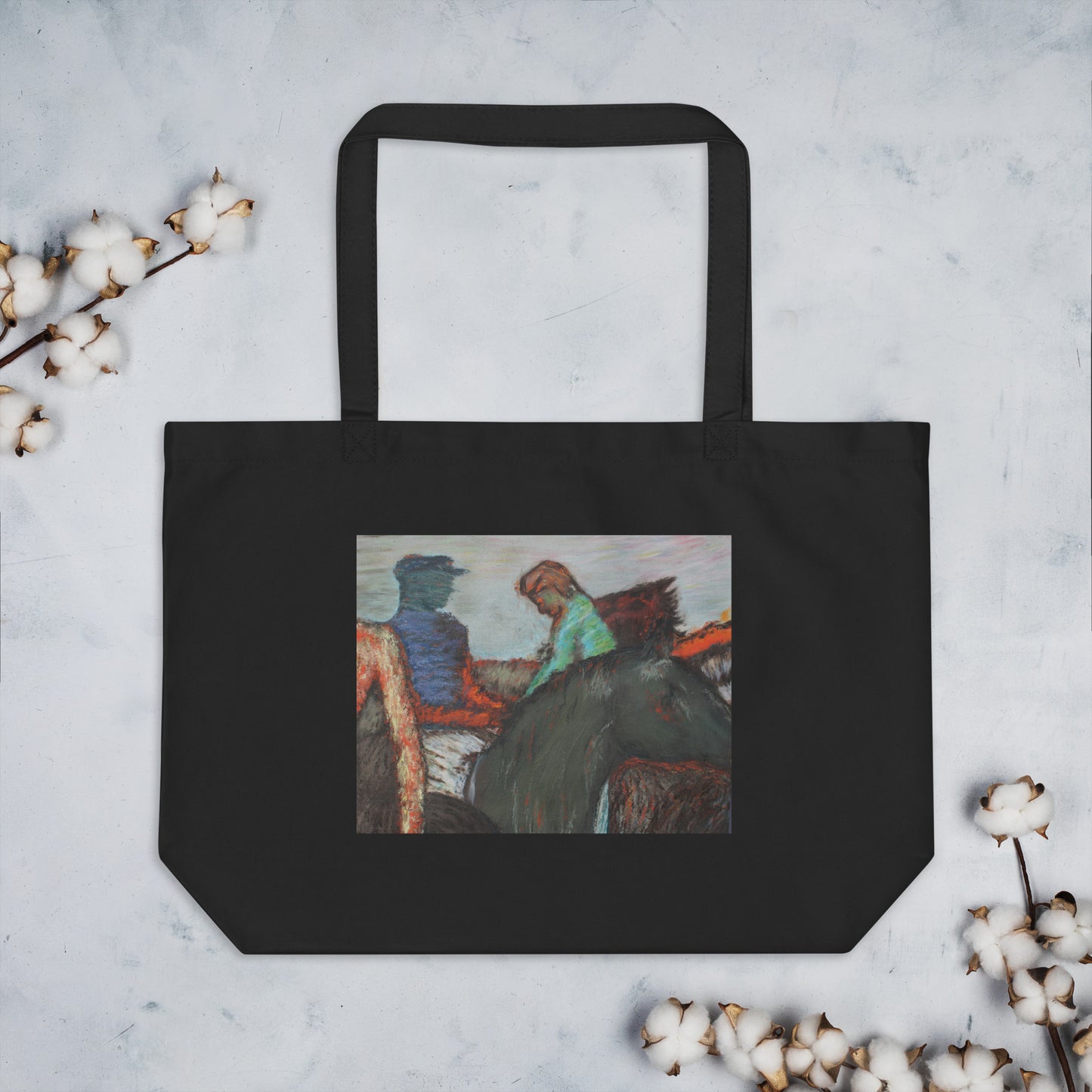 Large organic tote bag Degas study Jockeys on race horses