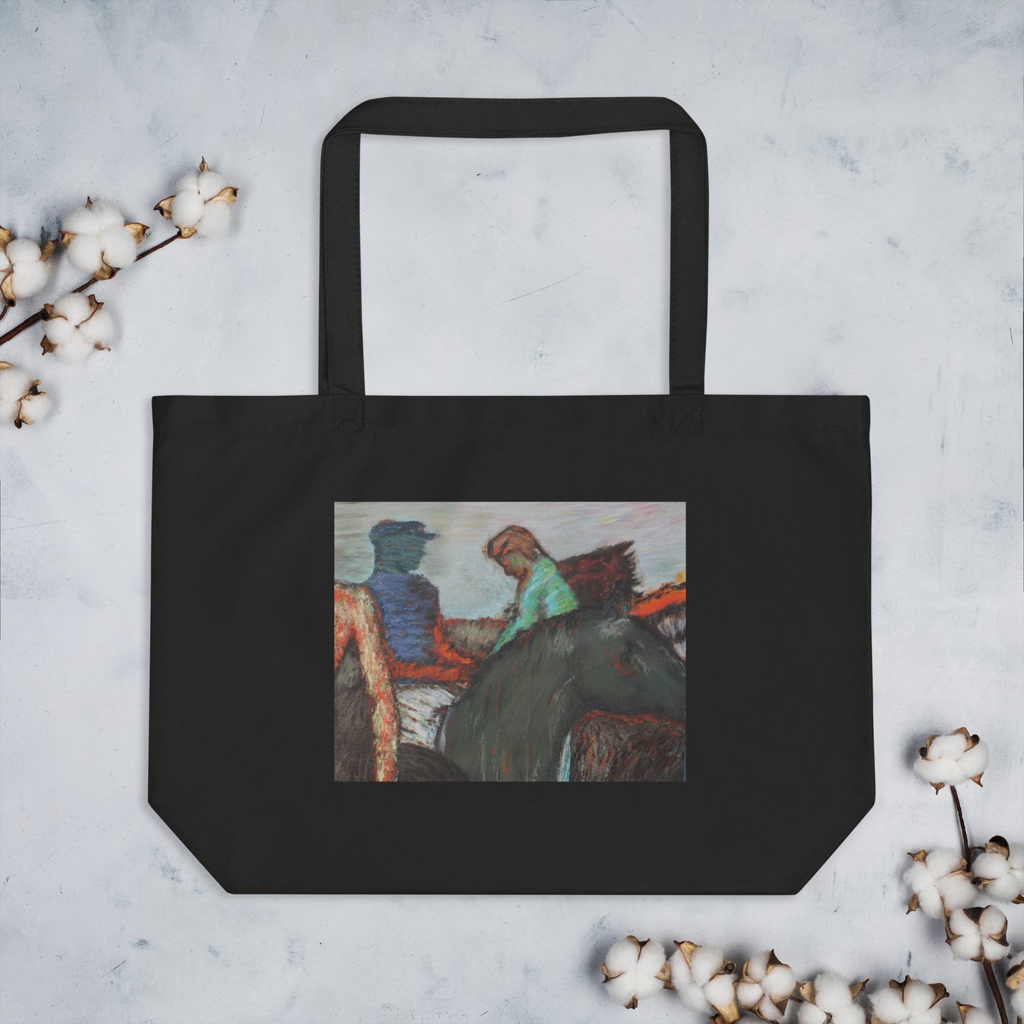 Large organic tote bag Degas study Jockeys on race horses