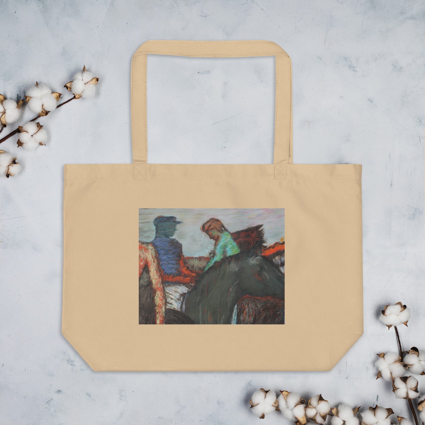 Large organic tote bag Degas study Jockeys on race horses