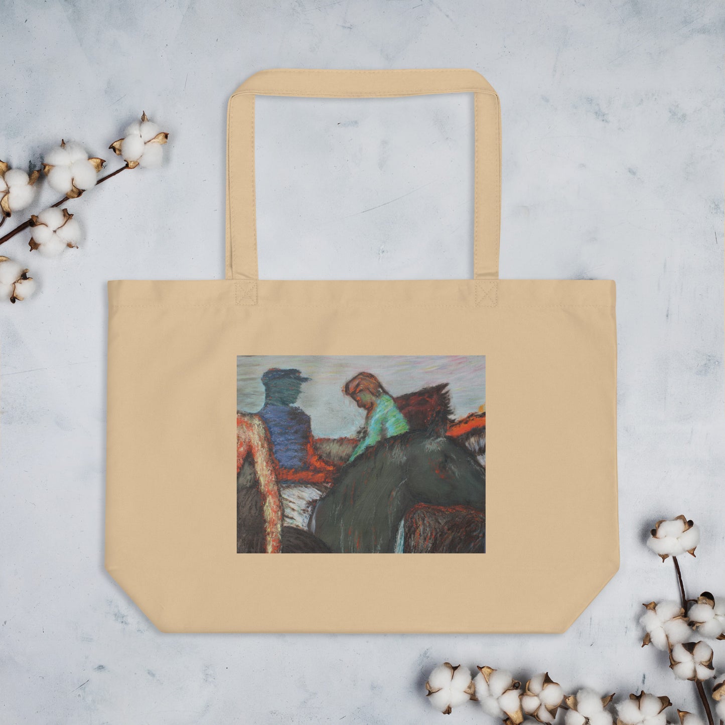 Large organic tote bag Degas study Jockeys on race horses