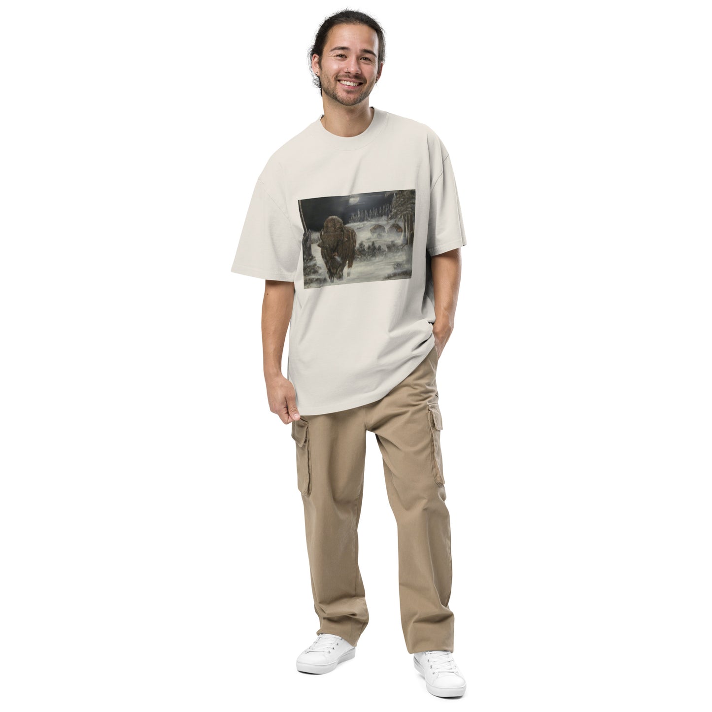 Oversized faded t-shirt Bison Cold Winter Night