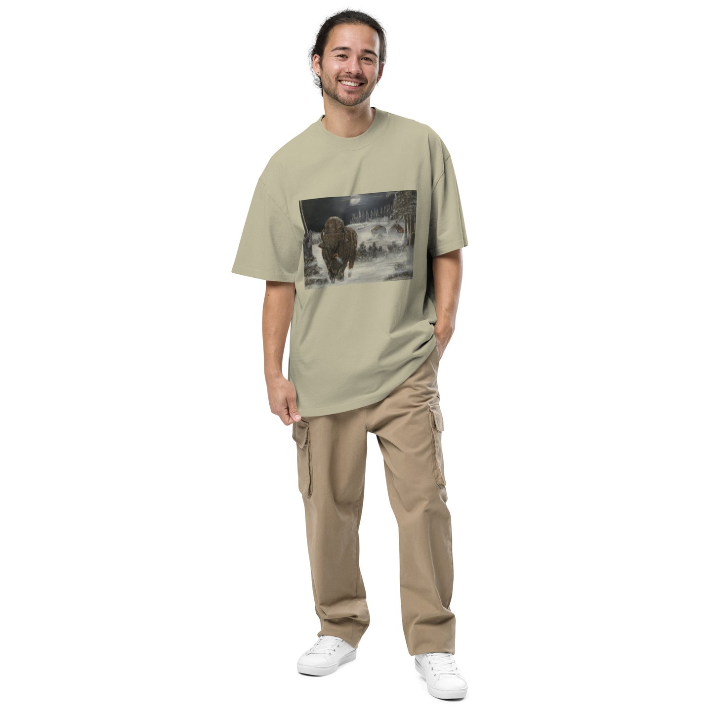 Oversized faded t-shirt Bison Cold Winter Night