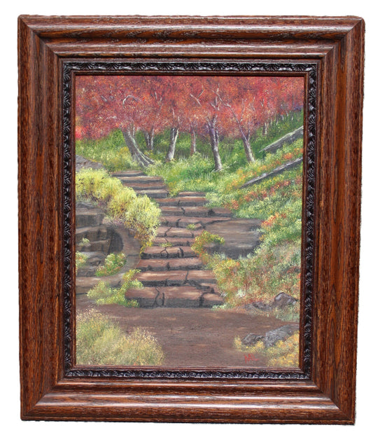 Original oil painting on stretch canvas, framed, Path to Adventure