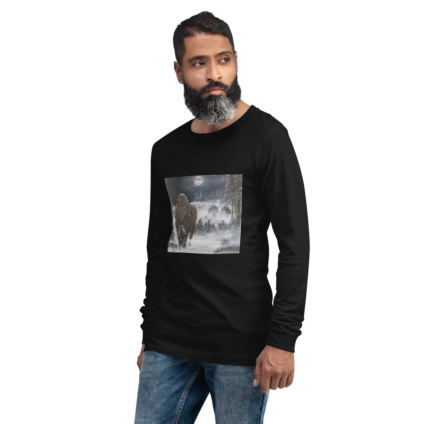 Unisex Long Sleeve Tee Bison Cold Winter Night