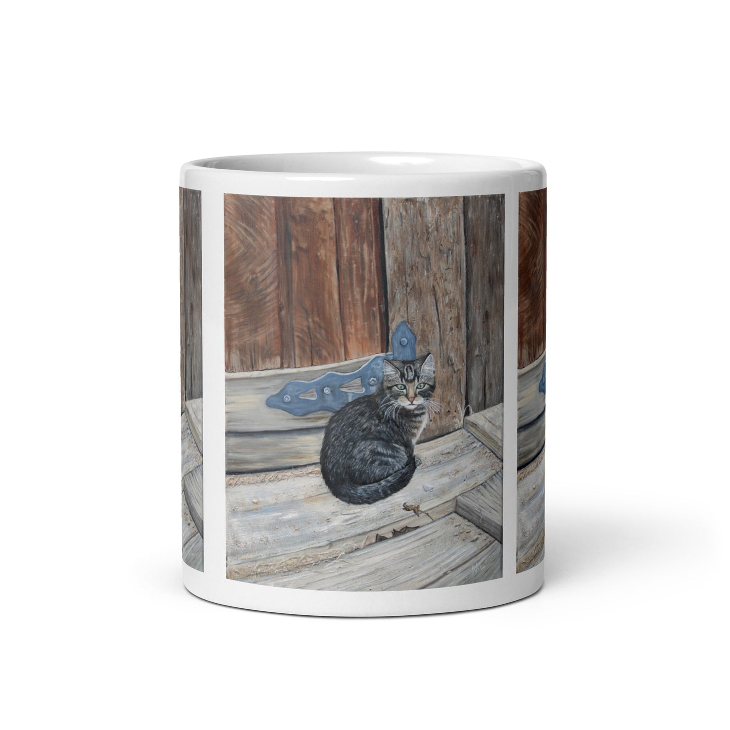 "White Glossy Ceramic Mug – 11oz/15oz/20oz Coffee Cup with 'Miss Bonnie Barn Cat' Print – Perfect Gift for Cat Lovers, Dishwasher & Microwave Safe"